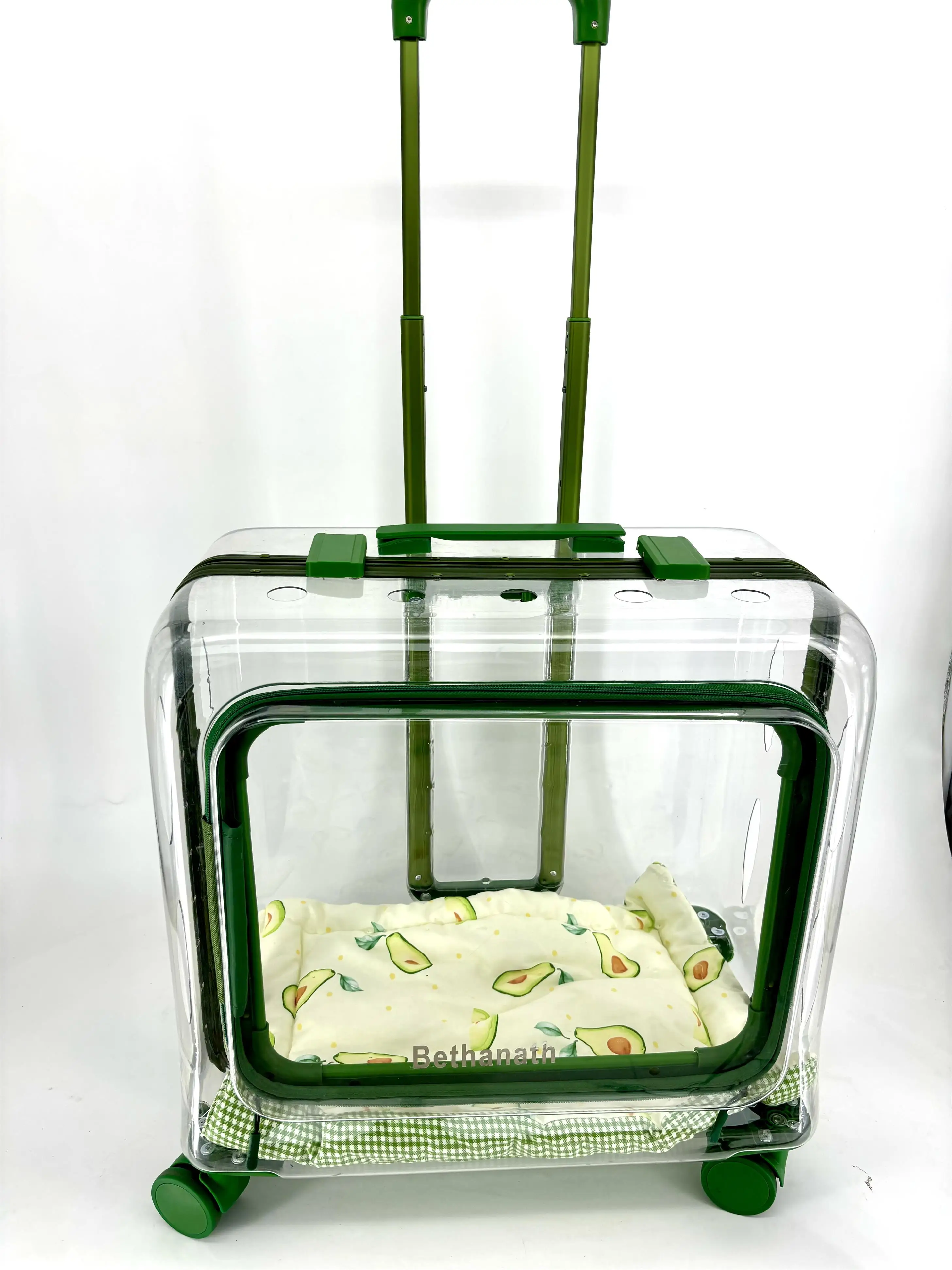 high-end transparent PC square shaped pet carrier trolley outdoor travel case 